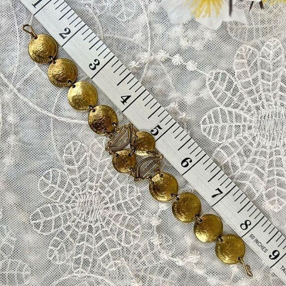 Vintage 70's/80's Peruvian South American Brass Domed Coin Bracelet - Picture 7 of 10